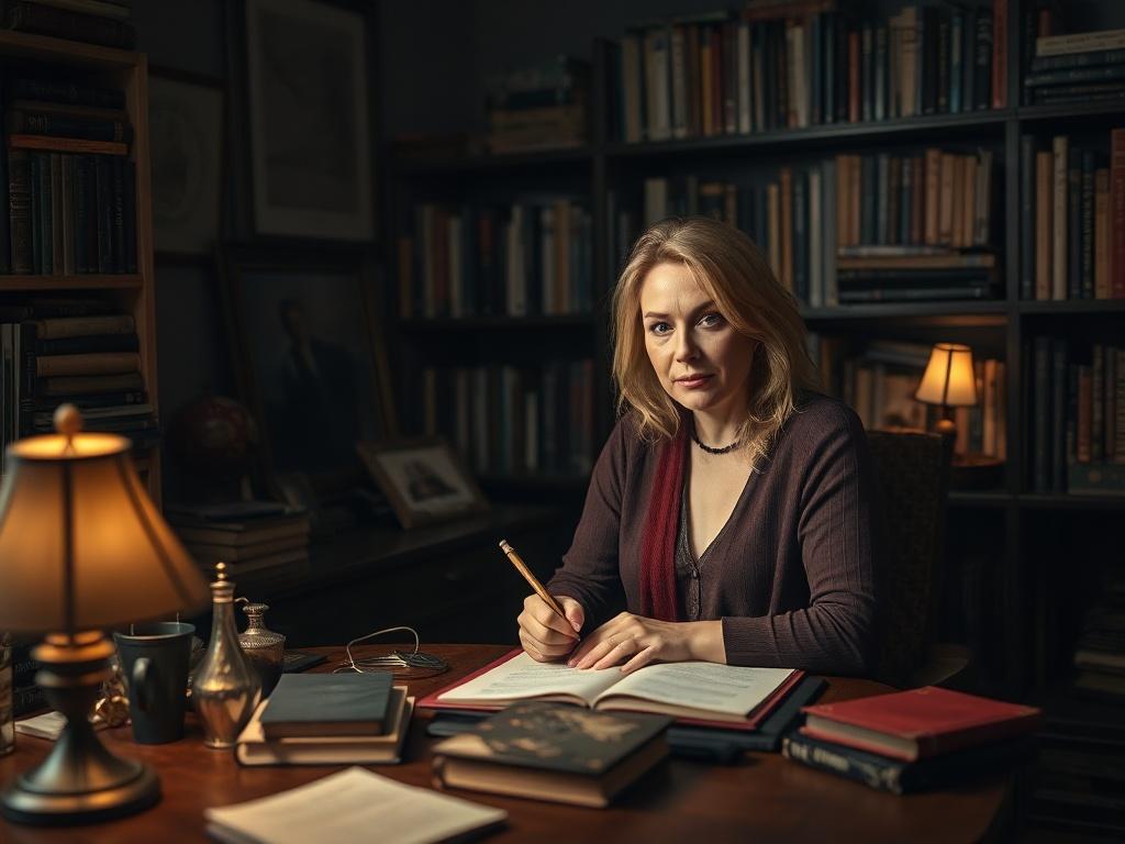 A cozy, inviting study filled with books and personal mementos,