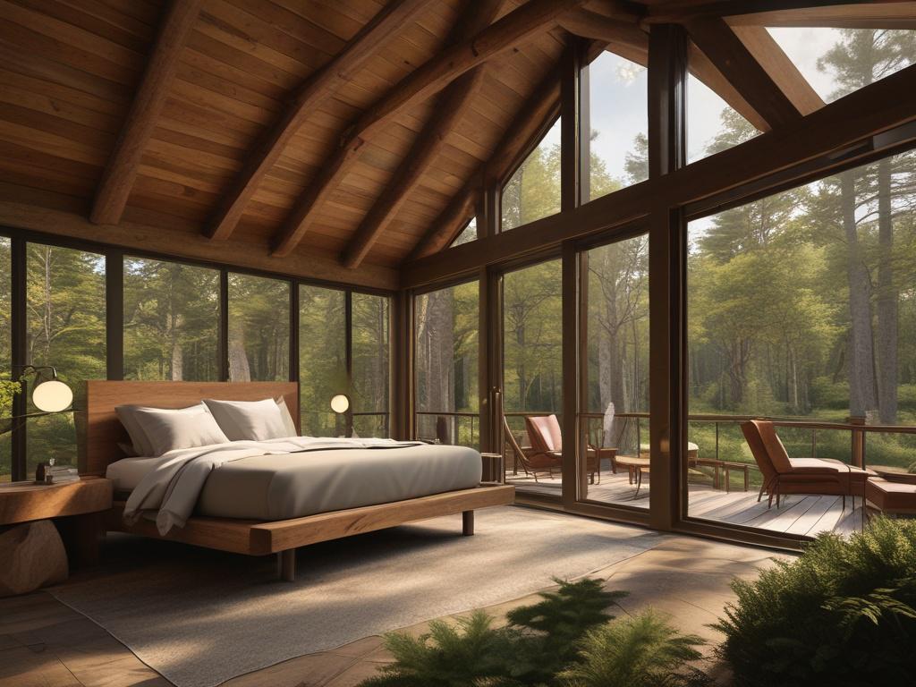 An eco friendly lodge nestled in a scenic forest setting,