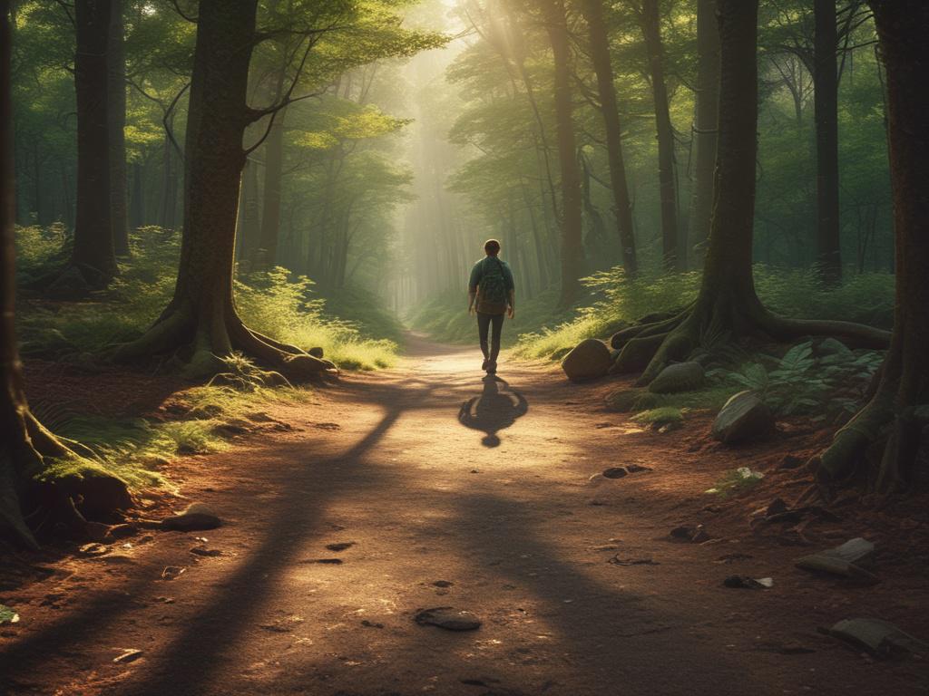 A serene landscape showcasing a lush green forest with a