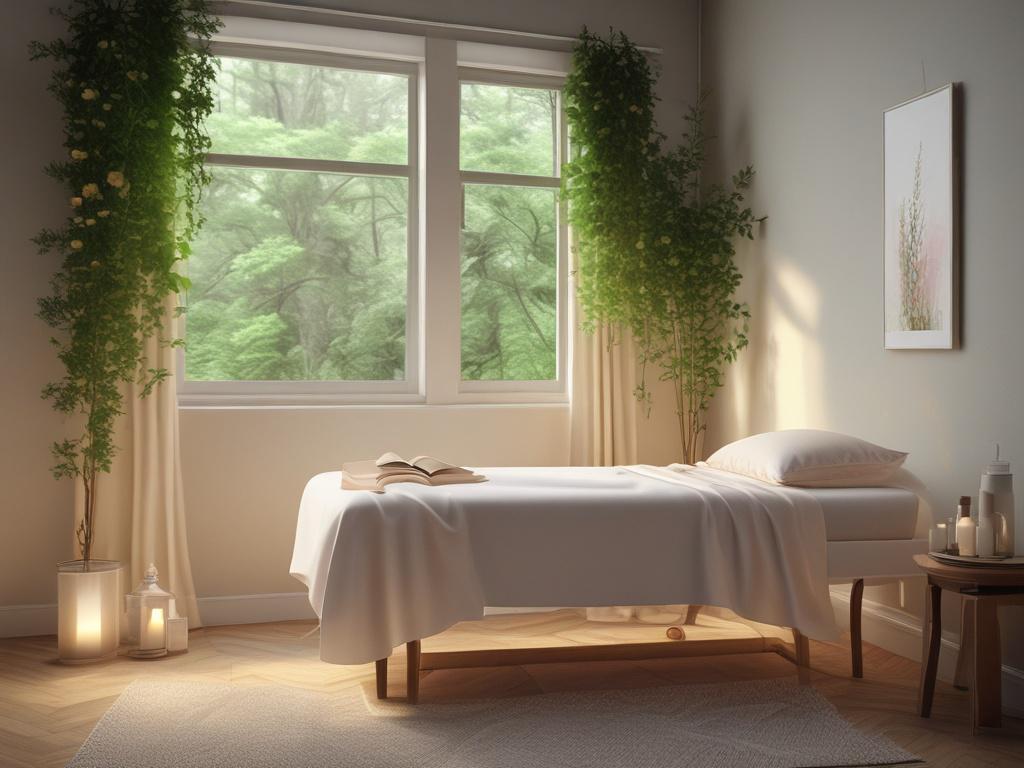 a serene setting with soft lighting, a calm individual receiving IV therapy, soothing colors, peaceful atmosphere, focus on wellness and vitality