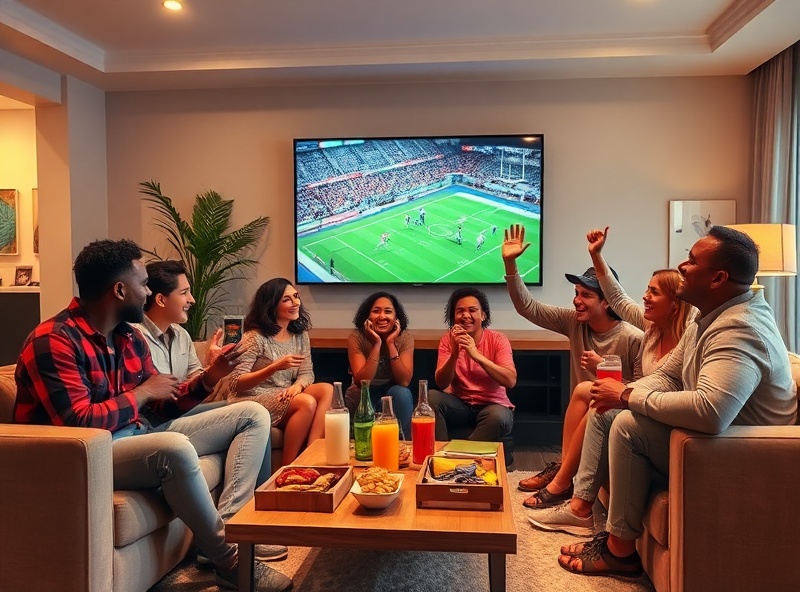 Friends watching exciting sports event together