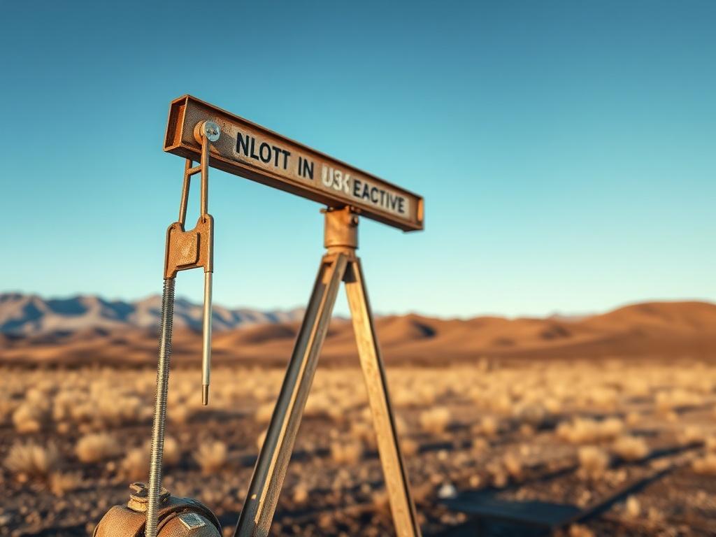 **AI Image Generation Prompt:**

Create a realistic high-resolution photo that visually represents the topic of royalty income related to oil and gas wells. The focal subject should be a close-up shot of a single oil well, prominently displayed in the center of the image. This oil well should appear to be inactive or shut down, with visible signs of closure, such as a capped head or a “Not In Use” marker. The metal structure of the well should glisten in soft sunlight, emphasizing its texture and age.

In t