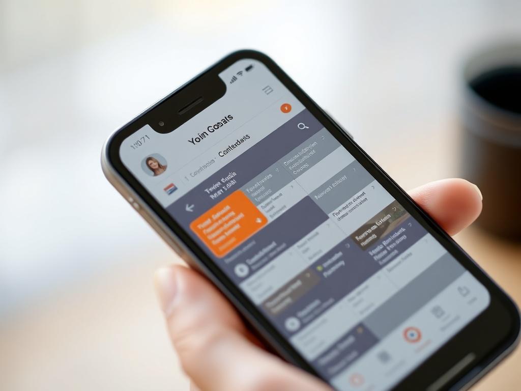A hyper-realistic close-up shot of a smartphone displaying a social media management app with a beautifully scheduled content calendar. The background is soft and blurred, focusing on the phone, conveying a sense of modern technology and organization, shot with a 45mm f/1.2 lens.