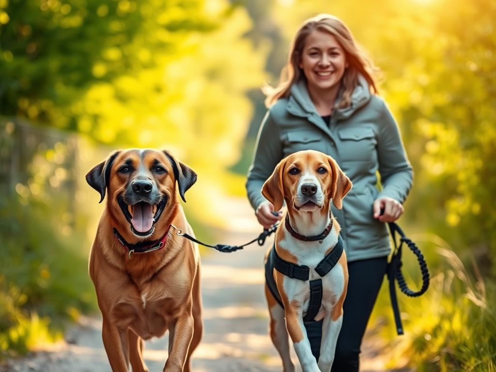 A joyful scene of two dogs, a Labrador and a