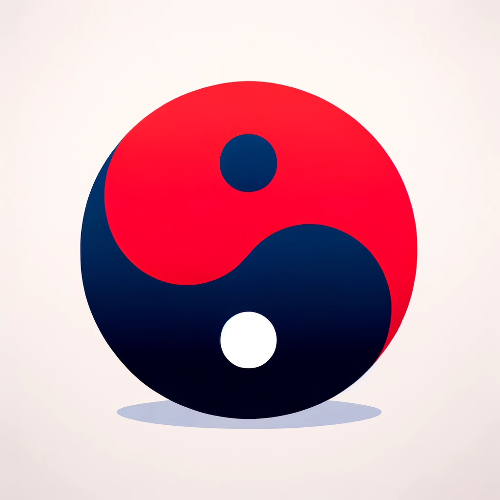 dall·e 2023-11-11 20.27.36 - a minimalist and modern yin-yang logo with a vibrant red top half and a deep blue bottom half. the logo should have a clean, flat design, with one bla.png