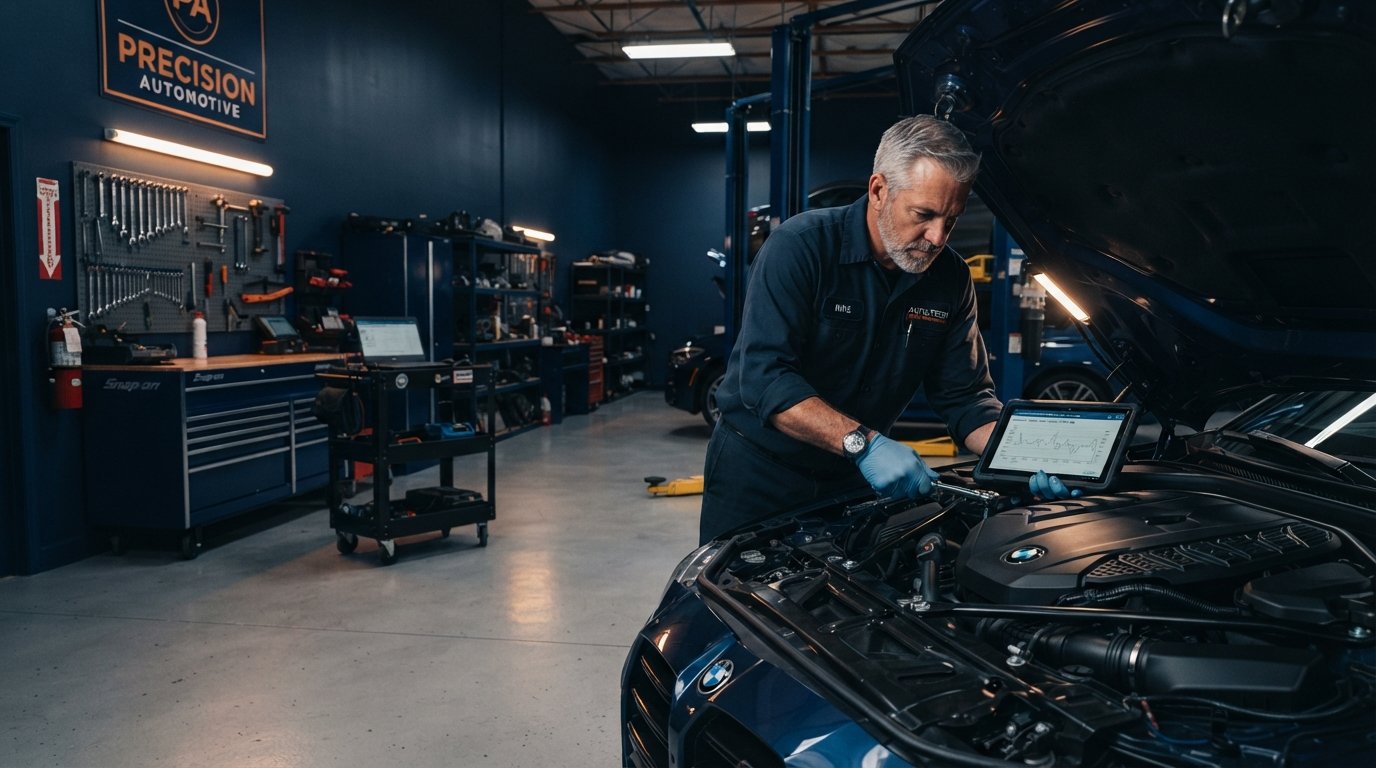 Mechanic servicing a car engine at the BSBT workshop