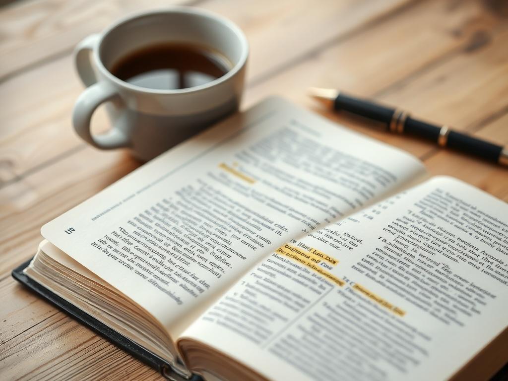 A high-resolution close-up of an open journal with highlighted sections, alongside a cup of coffee and a pen, symbolizing deep engagement with expert content. The background is softly blurred, focusing on the journal as the main subject.