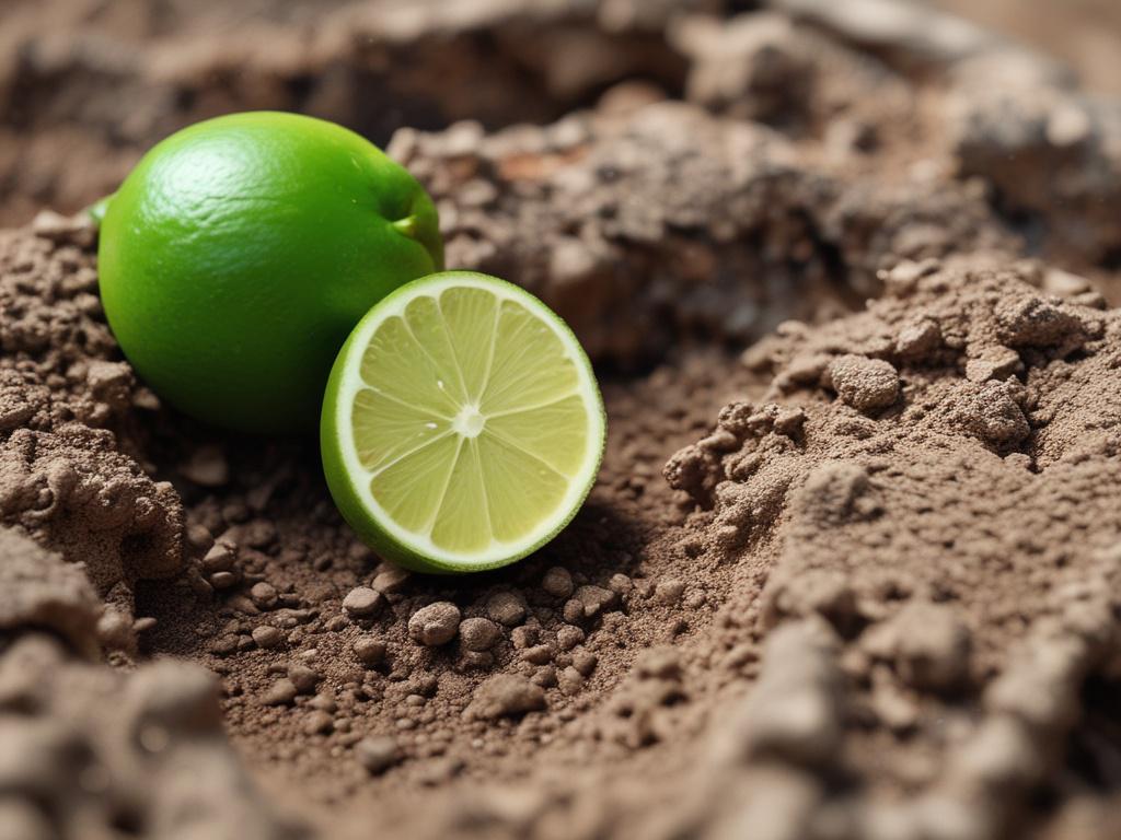 a close-up of lime being spread on soil, natural earthy textures, rustic aesthetic, high-resolution, natural tones, simple composition