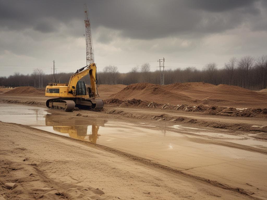 a construction site with dewatering equipment in action, natural tones, earthy textures, clear focus, high-resolution, simple background