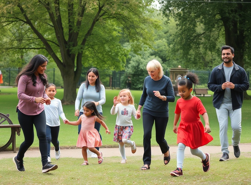 Diverse group enjoying outdoor therapeutic activities in a park