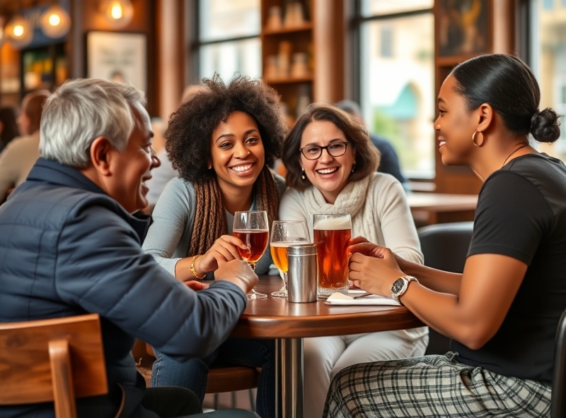 Diverse family enjoying leisure activity at a London cafe