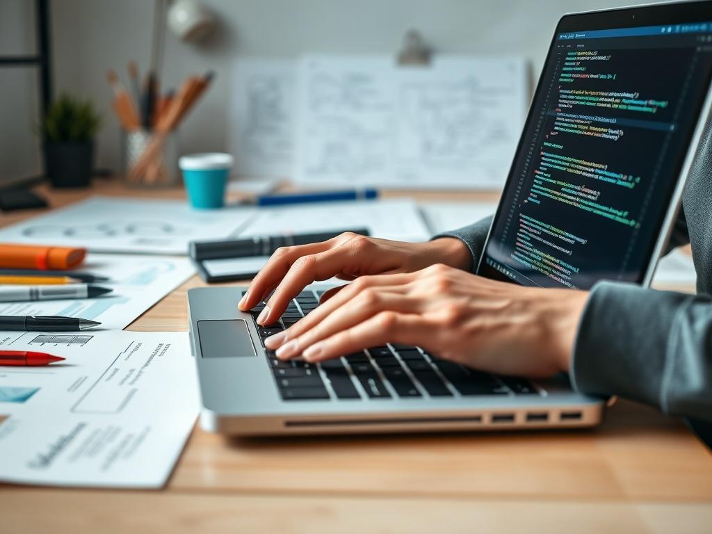 A close up shot of a developer's hands typing on