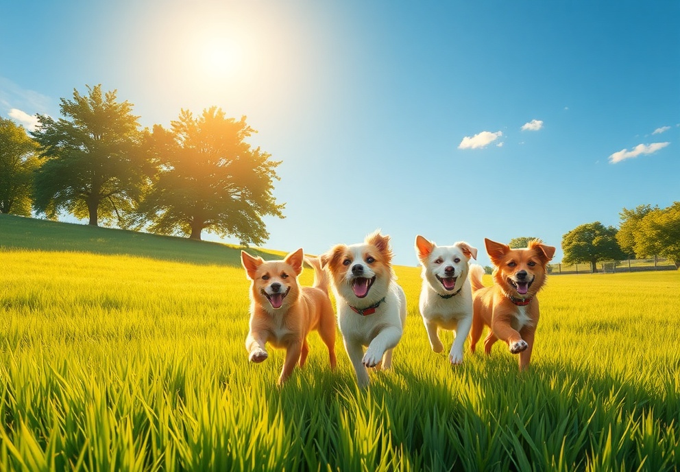 Dogs playing together during a fun walk
