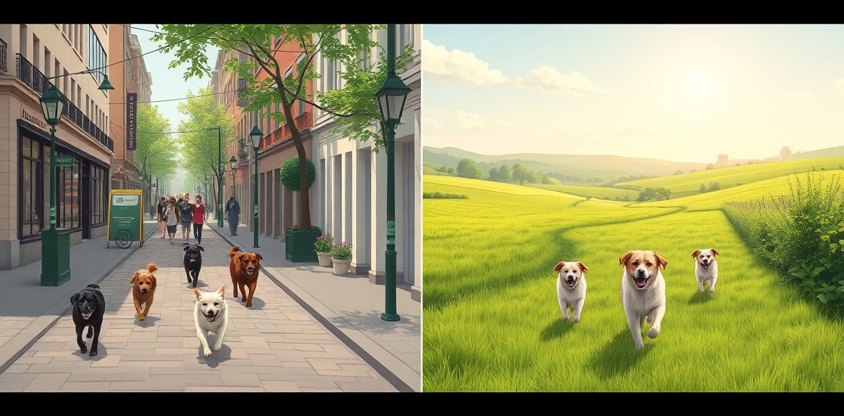 Contrast between busy city streets and beautiful open countryside