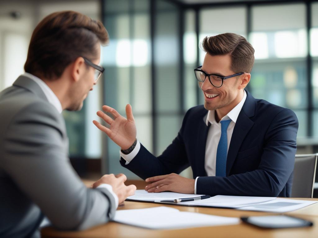 A high resolution of a wealth manager discussing portfolio strategies