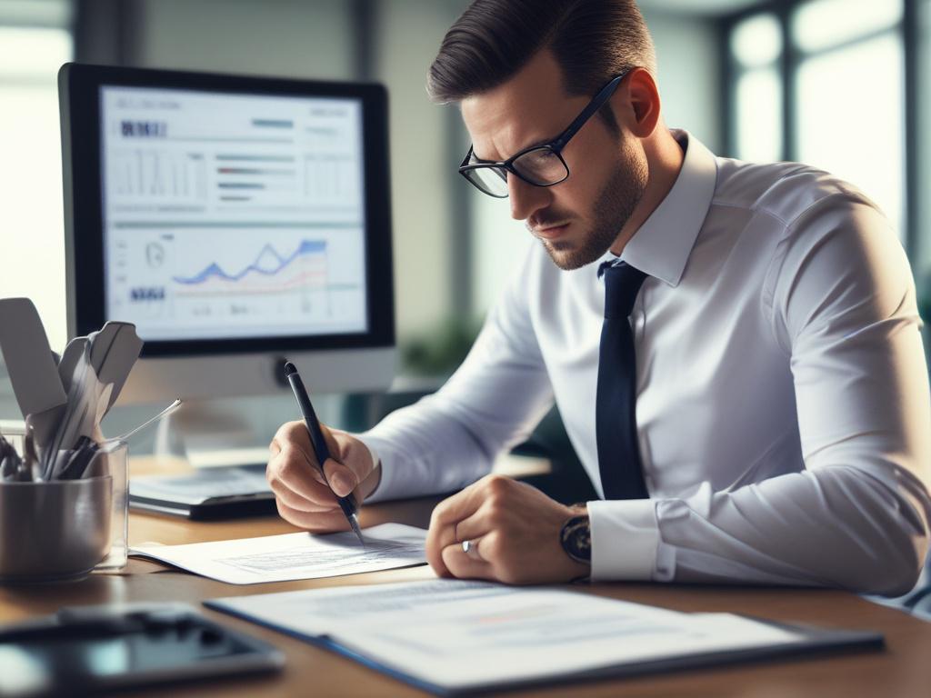 A close up shot of a risk management consultant analyzing