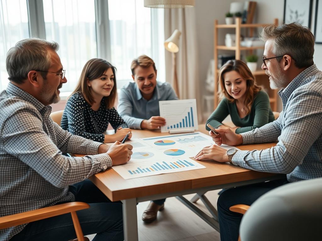 A close up shot of a family team discussing a