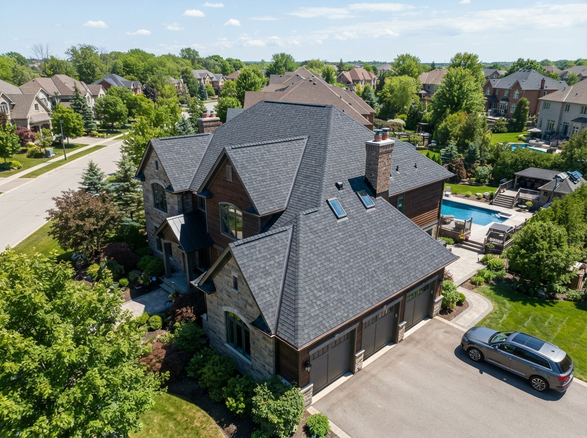 Professional residential roofing project with quality shingles and metal flashing