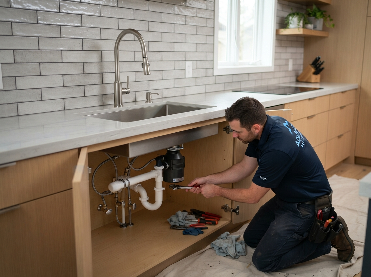 Professional plumbing installation with modern sink and fixtures