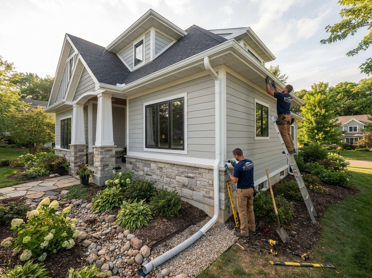 Professional seamless gutter installation with quality downspout system