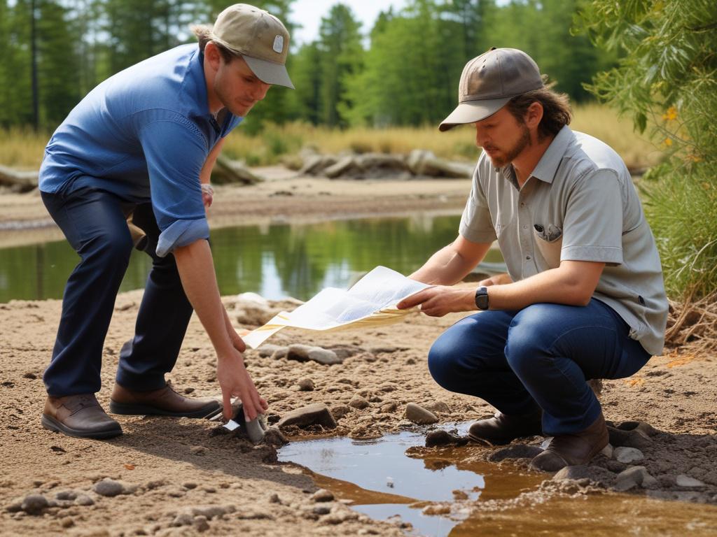 A professional environmental consultant reviewing stormwater pollution prevention plans at