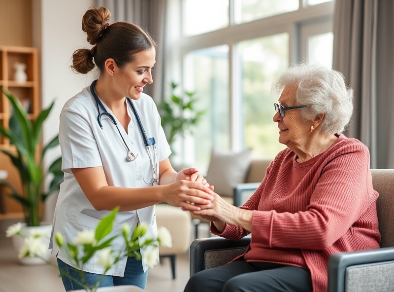 Care professional supporting resident with daily activities