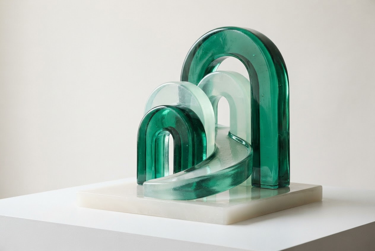 Translucent emerald glass architecture suggesting protected layers and a continuous pathway