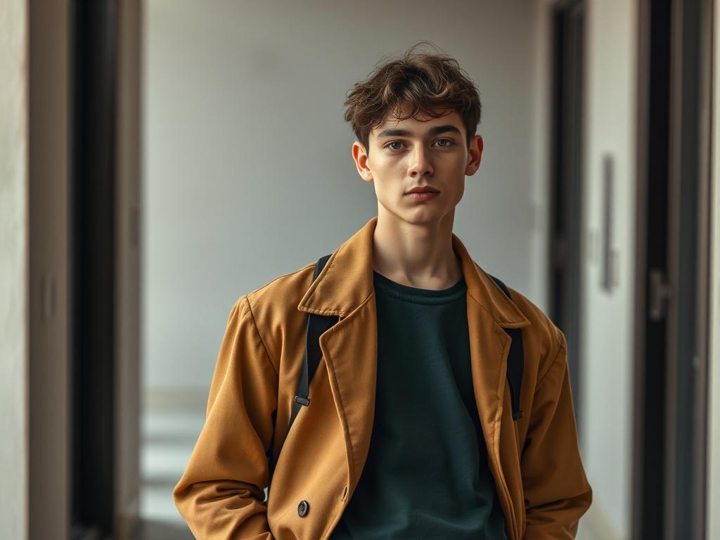 **Prompt for AI Image Generator:**

Create a realistic high-resolution image that captures the essence of personal expression through fashion. The image should feature a single, stylish individual standing confidently in a thoughtfully curated outfit that showcases their unique personality and flair. The subject, a young adult with an expressive demeanor, should be positioned slightly off-center, allowing for a dynamic composition.

The outfit should blend contemporary fashion trends with personal touches, 