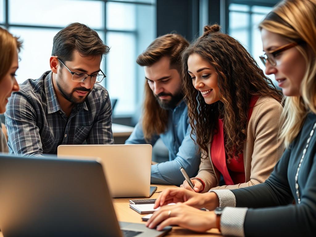 A close up shot of a diverse group of professionals