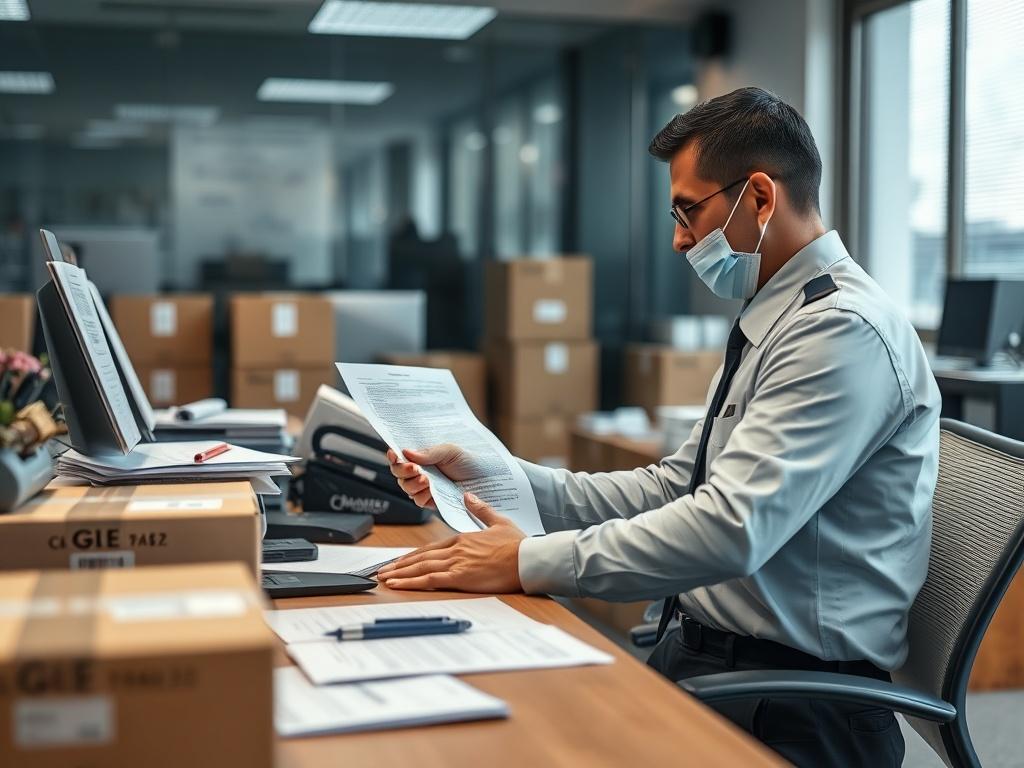 An image depicting a customs officer assisting with clearance paperwork
