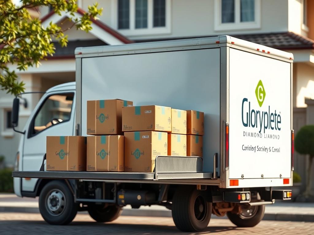 A close up image of a delivery truck loading packages
