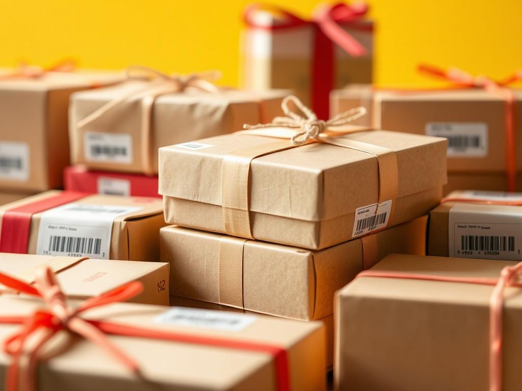 A close up of various e commerce parcels neatly packed