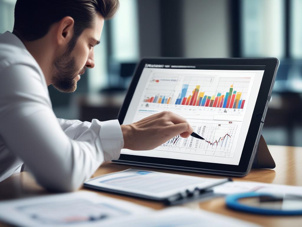 A close up shot of a market analyst reviewing data