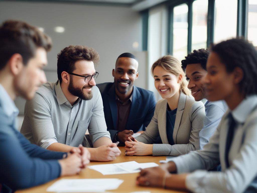 A close up shot of a diverse group of employees