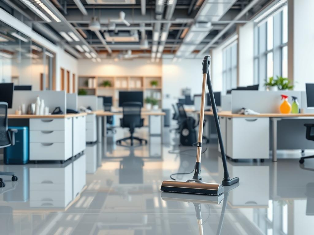 A hyper realistic close up shot of a gleaming office