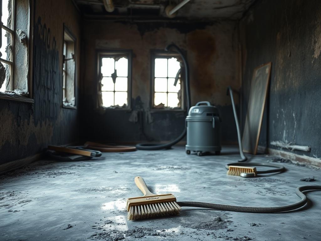 A hyper realistic close up shot of a charred room