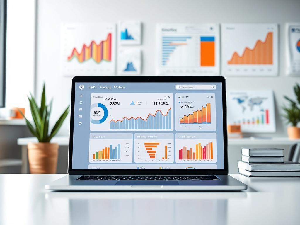 A professional looking dashboard displaying GMV tracking metrics on a