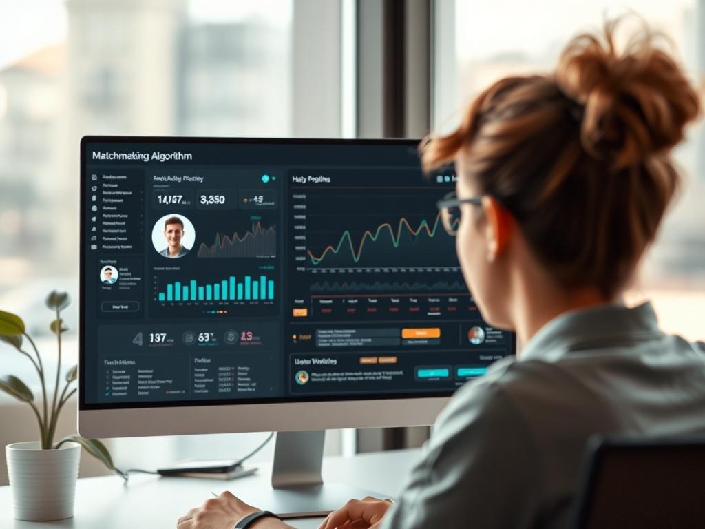 A conceptual image of a computer screen displaying a matchmaking