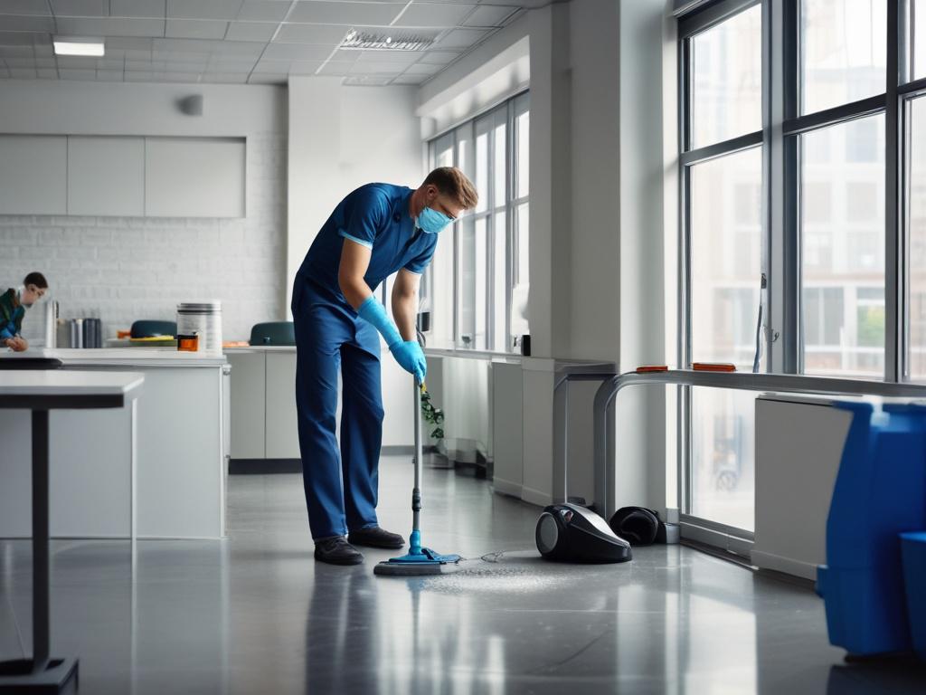 A realistic high resolution photograph of a commercial cleaning scene,