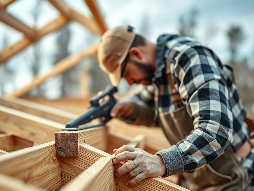 A close up shot of a skilled carpenter working on