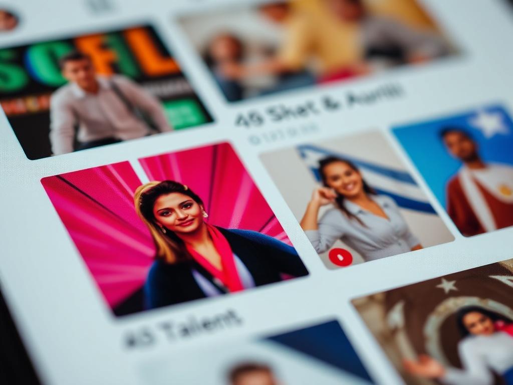 A close-up shot of a vibrant social media feed showcasing a talent's achievements, with engaging comments and likes, shot with a 45mm f/1.2 lens.