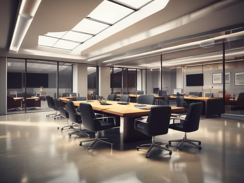 A modern office environment showcasing business professionals engaged in discussion,