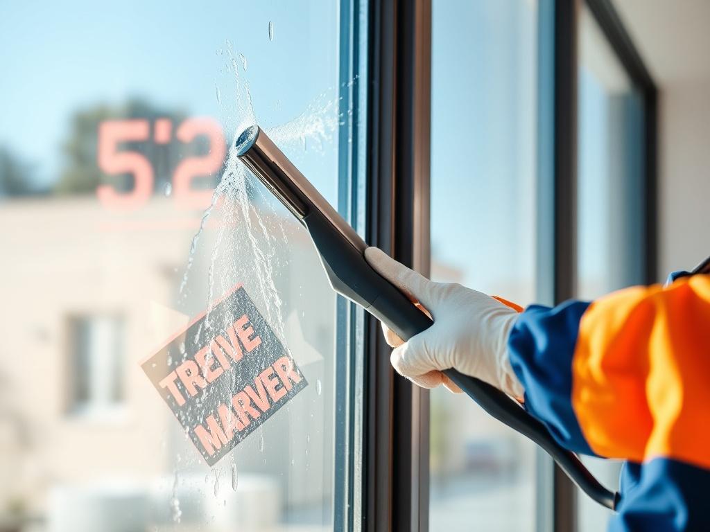 A vibrant close up shot of a professional window cleaner