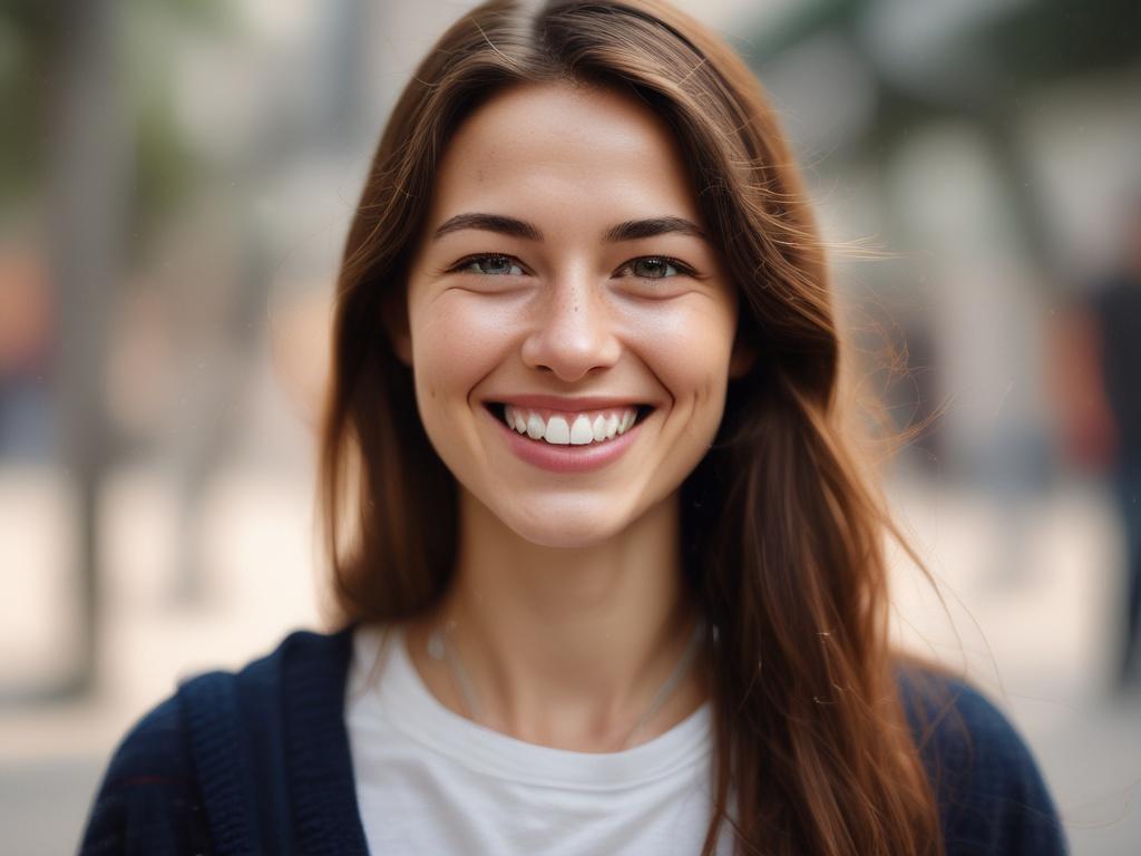 A close up shot of a person smiling confidently, symbolizing