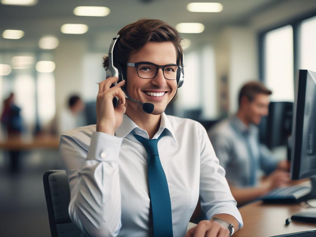A close up of a friendly customer service representative with