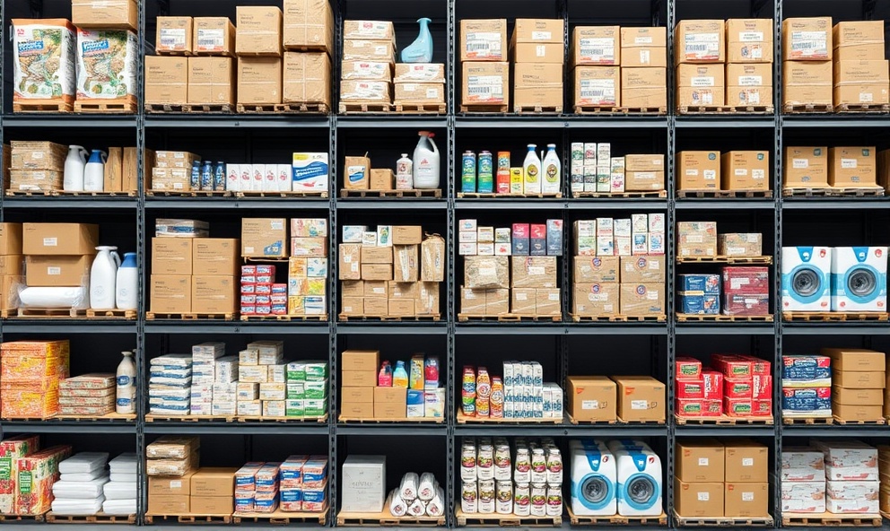Diverse commercial products display