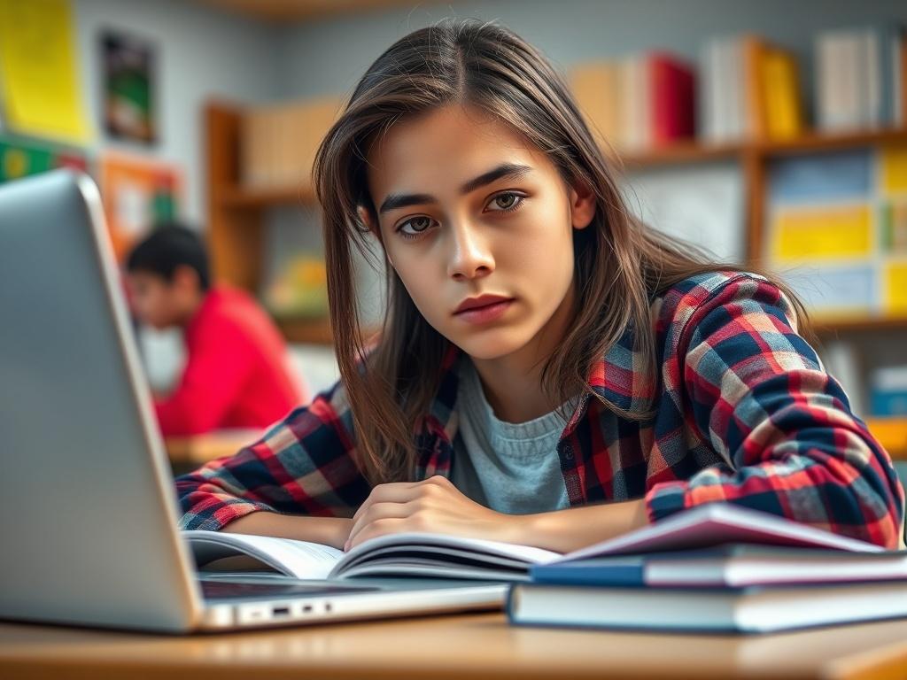 A close up shot of an engaged student studying at