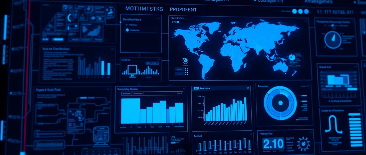 Managed IT Services dashboard showing 24/7 infrastructure monitoring and system management for enterprise businesses