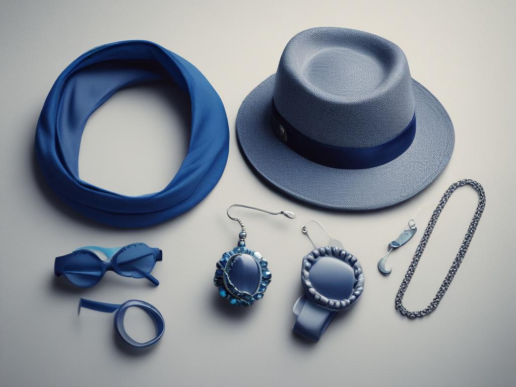 A high-resolution photo of a stylish accessory, such as a trendy hat or unique jewelry piece, displayed against a cool-toned environment featuring shades of rich blues and soft grays. The composition should focus solely on the accessory, showcasing its details and craftsmanship. The background should be simple yet sophisticated, enhancing the appeal of the accessory while maintaining a vibrant and urban feel.
