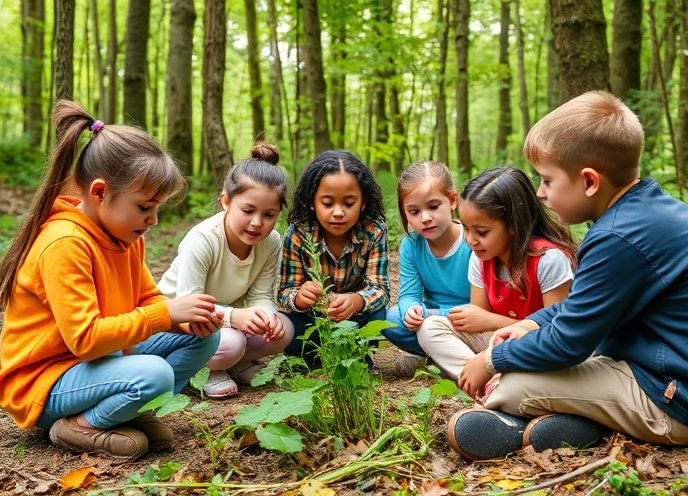 Children learning outdoors in nature